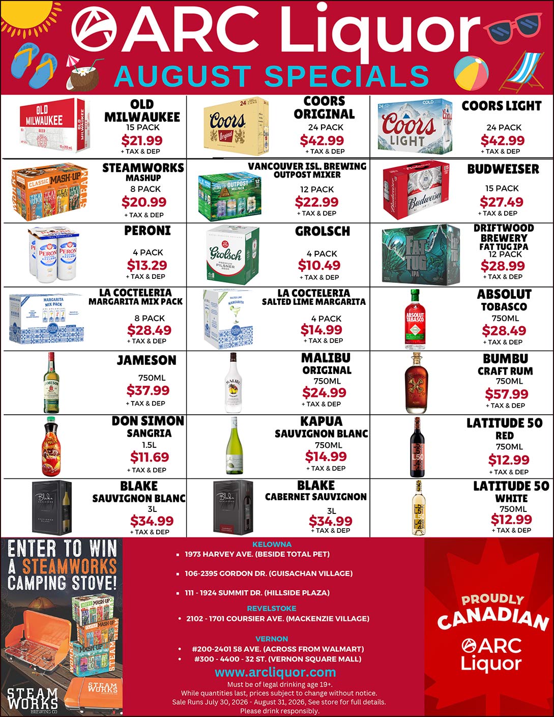 ARC Liquor August monthly Specials Flyer
