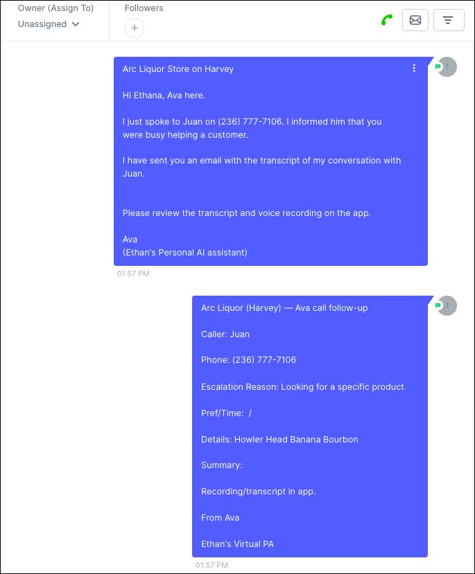 image of a text conversation between a Bot and customer