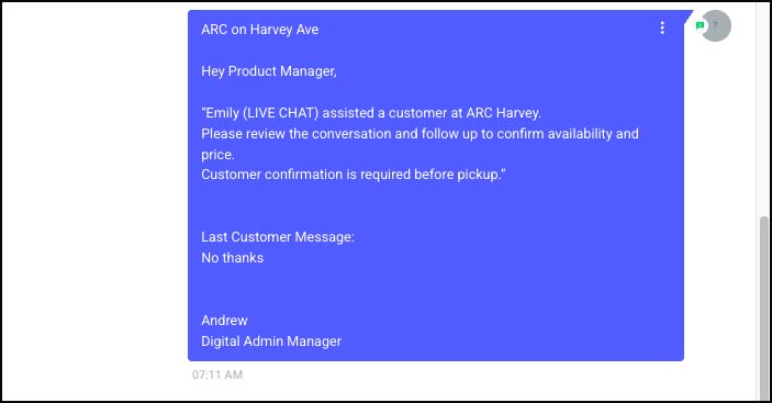 image of an incoming message from GHL to the Product Manager