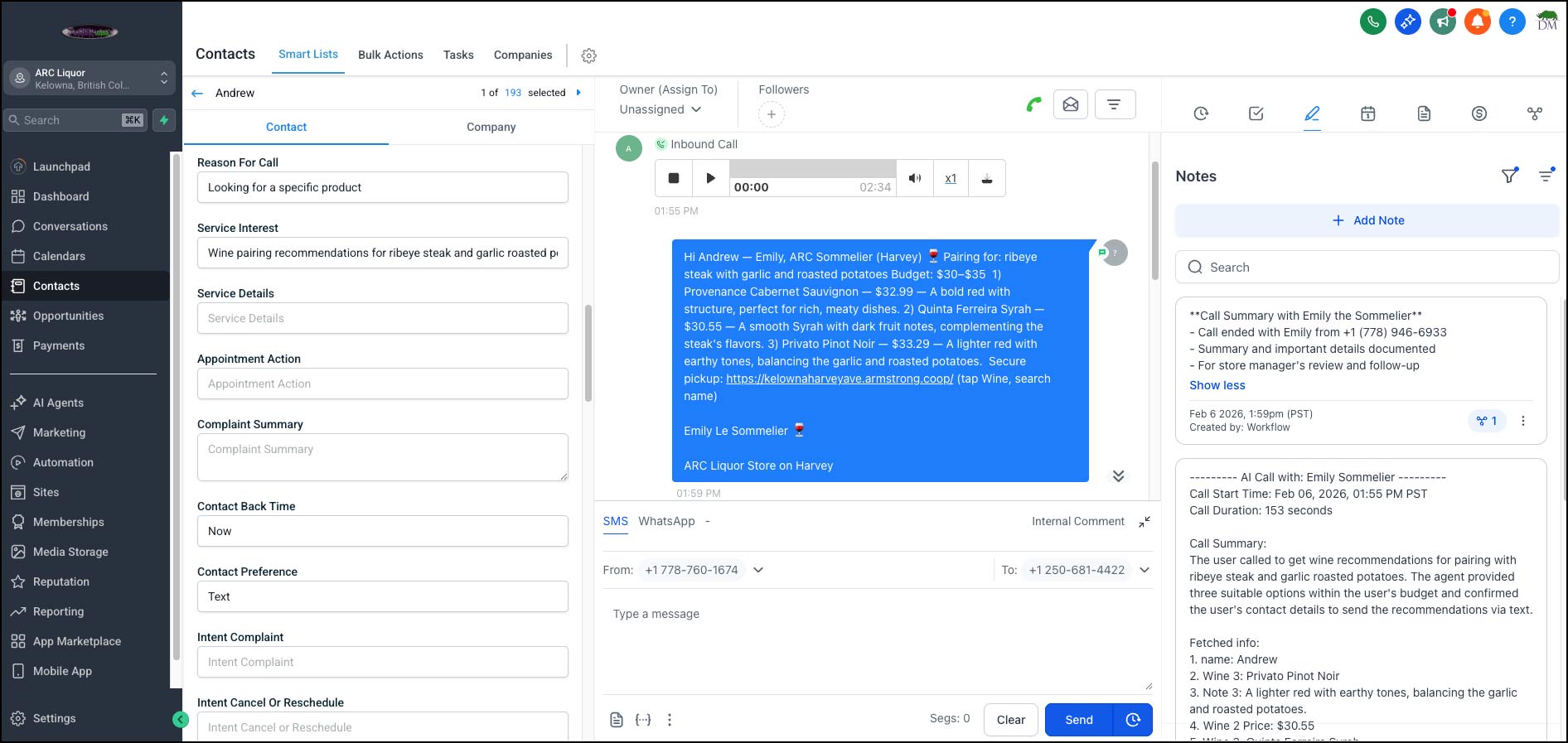 image of the wine selected displaying the price. The selected wine is highlighted with a red outline
