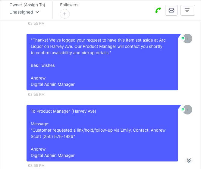 image of the recommendations the AI sent to the customer.