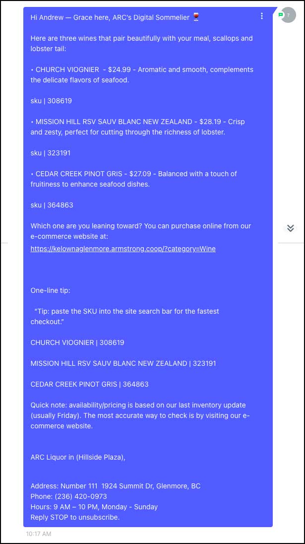 image of the chat conversation the AI sent to the customer.