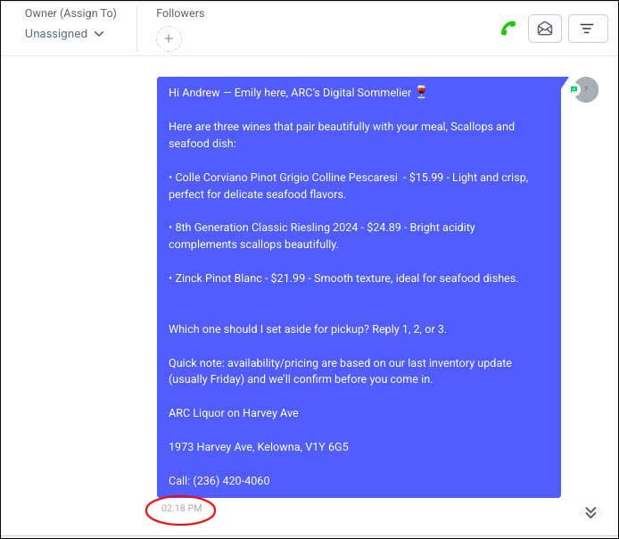 image of an email that the AI sent to the store manager.