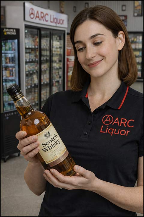 image of Clara, Arc's AI virtual Assistant studing a bottle label in the store