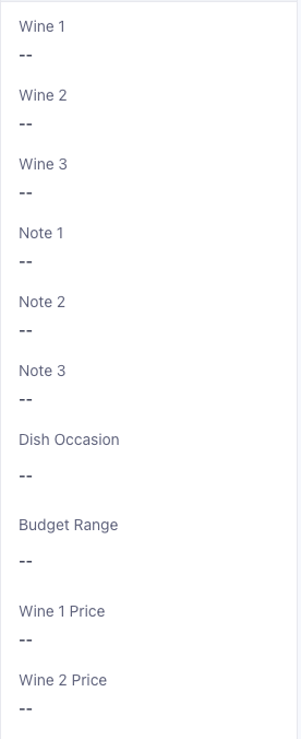 Currently blank structured wine, note, occasion and budget fields in GHL