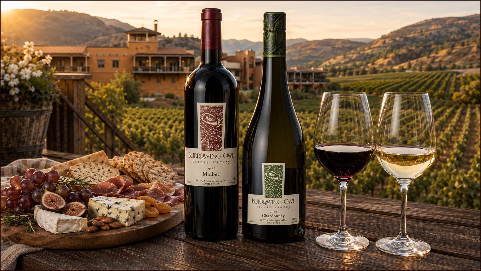 Burrowing Owl Estate Winery wines presented in an elegant South Okanagan setting