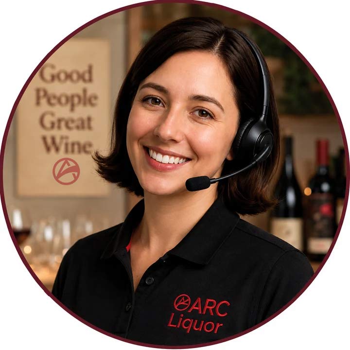 Emily, ARC Wine Companion wearing an ARC Liquor polo shirt and headset