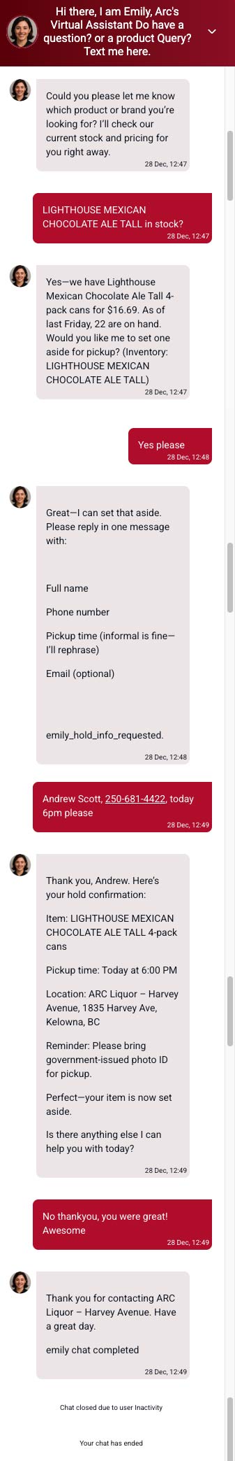 image of a text conversation between a Bot and an human