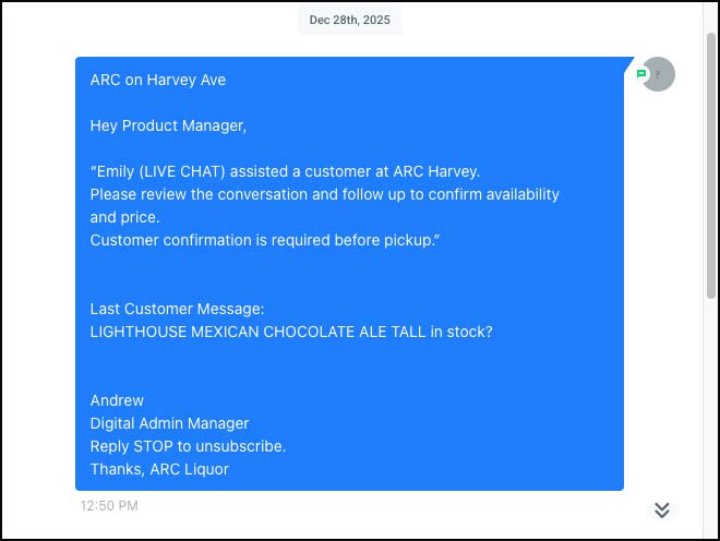 image of an incoming message from GHL to the Product Manager
