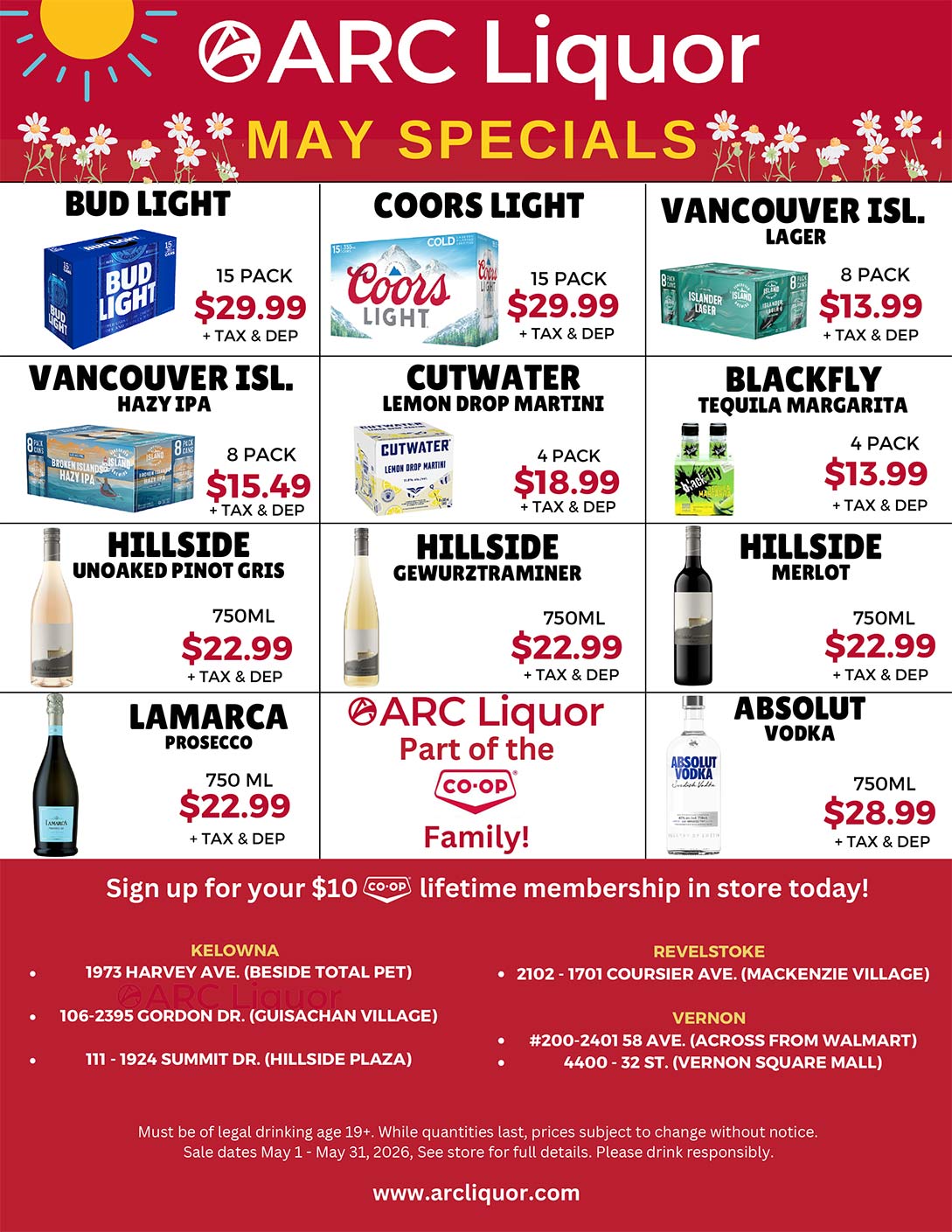 ARC Liquor May monthly Specials Flyer