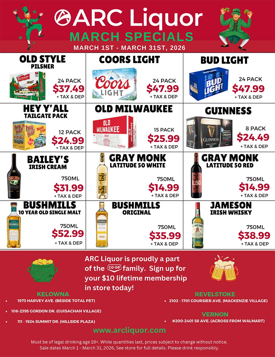 ARC Liquor March monthly Specials Flyer